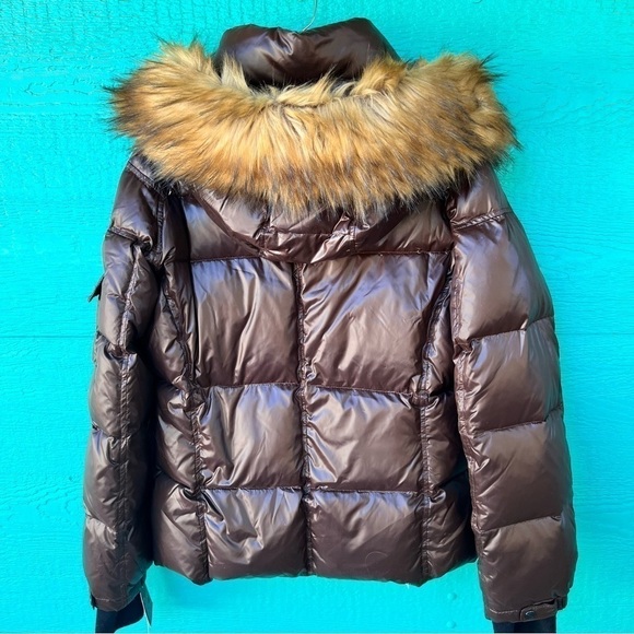 S13 New York Brown Down Puffer Jacket Faux Fur Hood XL NWT Cozy Winter Coat - Picture 3 of 14